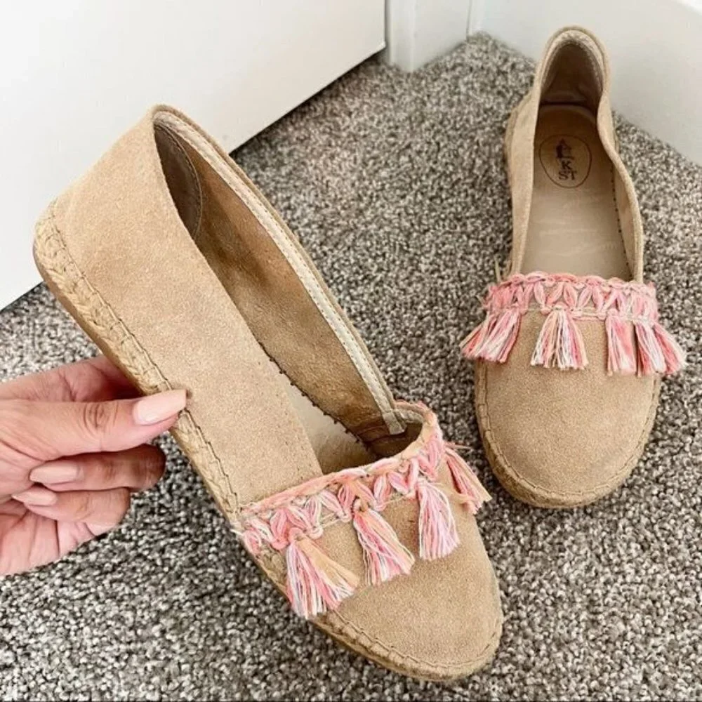 Suede Tassel Slip On Braided Espadrille Flats Boho‎ Bohemian Vacation Spain 38
